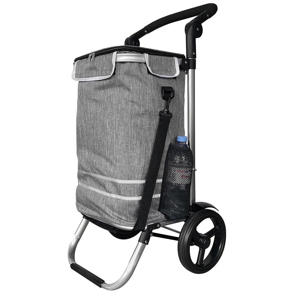 Grey foldable aluminium shopping trolley